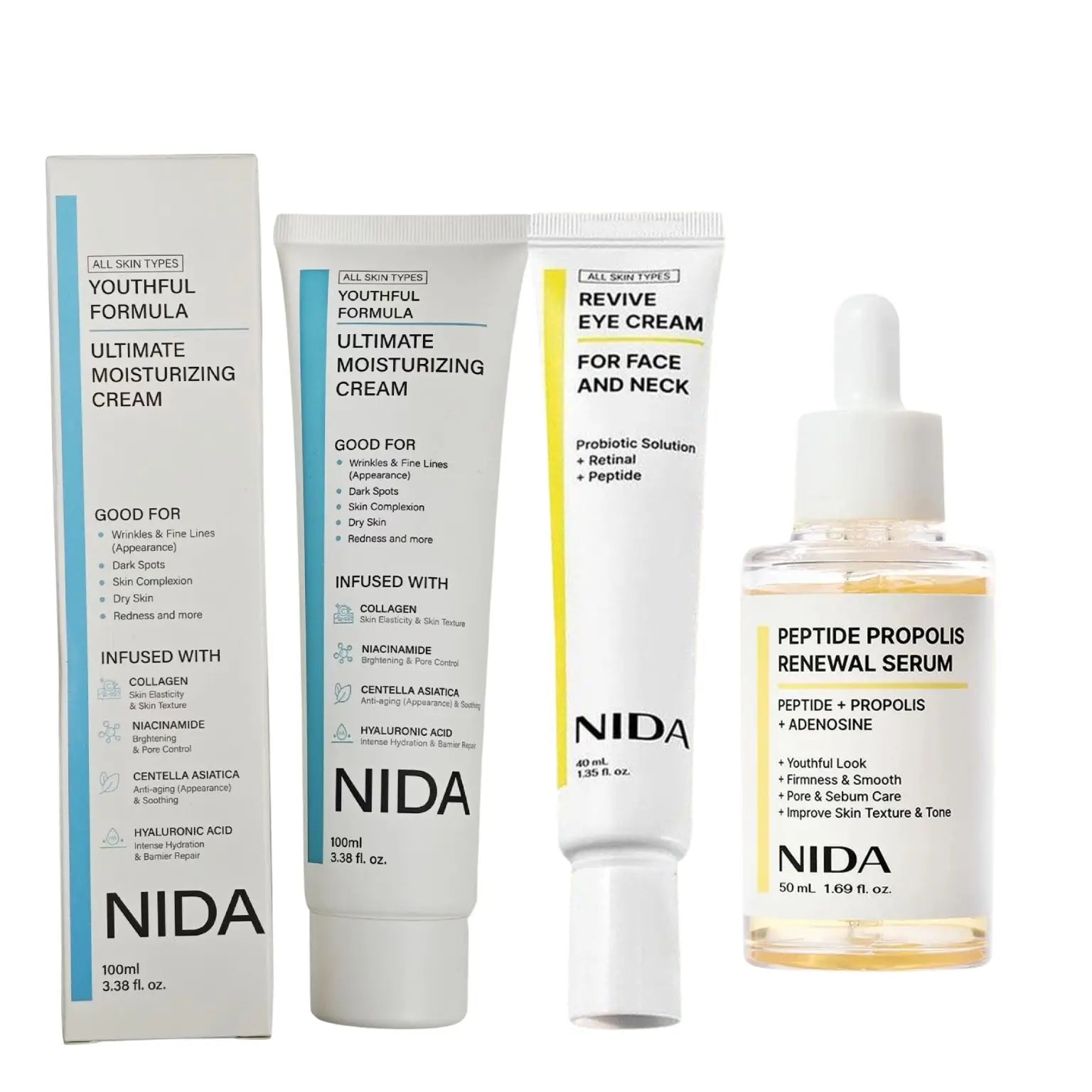 NIDA Daily Moisturizing Nourishing Face Cream Retinol Diminishing Fine Lines Eye Cream Repairs Skin Barrier Propolis Essence