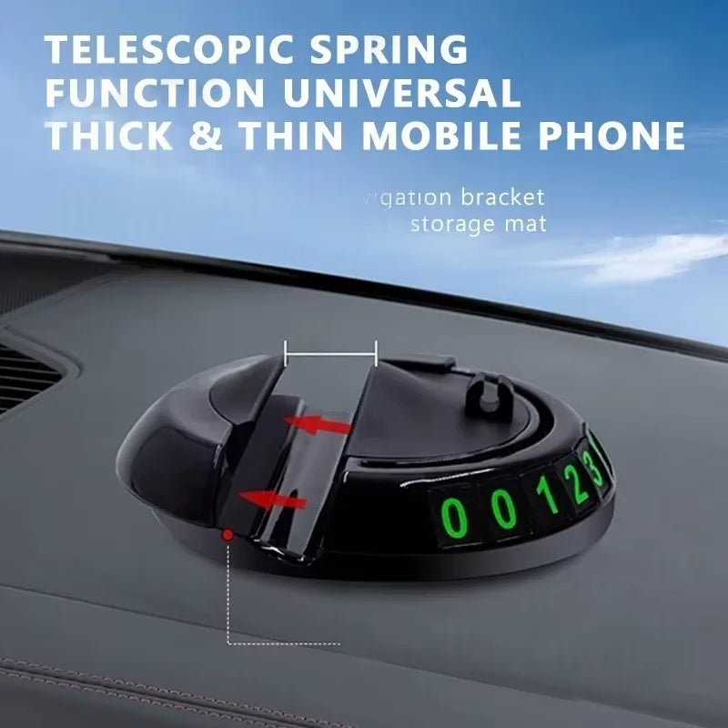 Multifunction Car Anti-Slip Mat, Rotatable Anti Skid Car Dashboard Pad with Temporary Parking Numbe, Universal Car Phone Holder