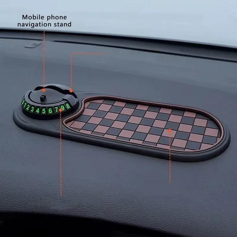 Multifunction Car Anti-Slip Mat, Rotatable Anti Skid Car Dashboard Pad with Temporary Parking Numbe, Universal Car Phone Holder