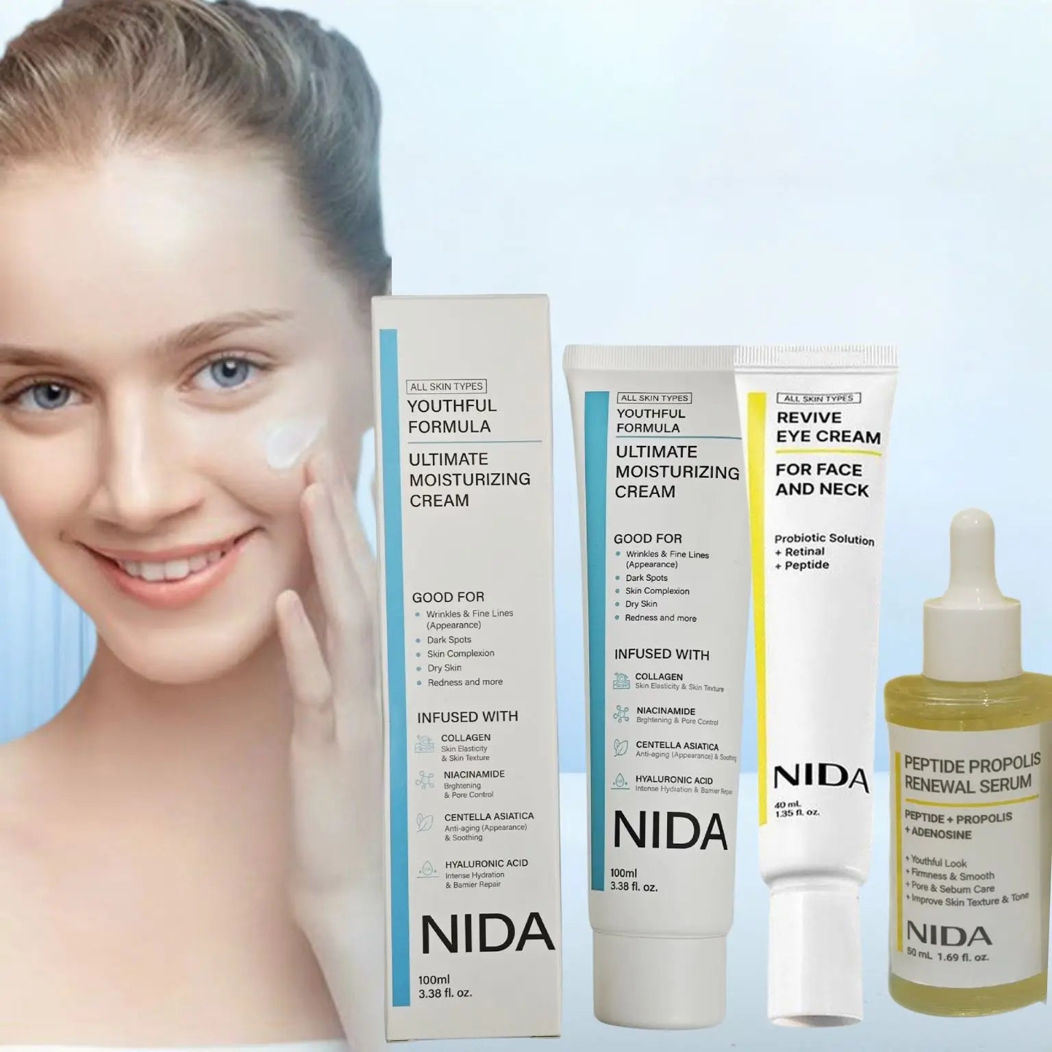 NIDA Daily Moisturizing Nourishing Face Cream Retinol Diminishing Fine Lines Eye Cream Repairs Skin Barrier Propolis Essence