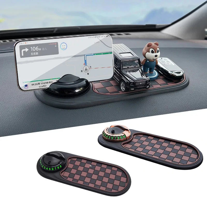 Multifunction Car Anti-Slip Mat, Rotatable Anti Skid Car Dashboard Pad with Temporary Parking Numbe, Universal Car Phone Holder