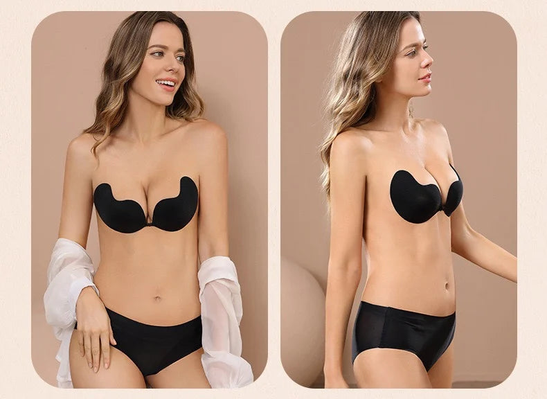 Invisible Push Up Bra for Women Backless Strapless Bra Seamless Front Closure Bralette Underwear Silicone Self-Adhesive Bra Pads
